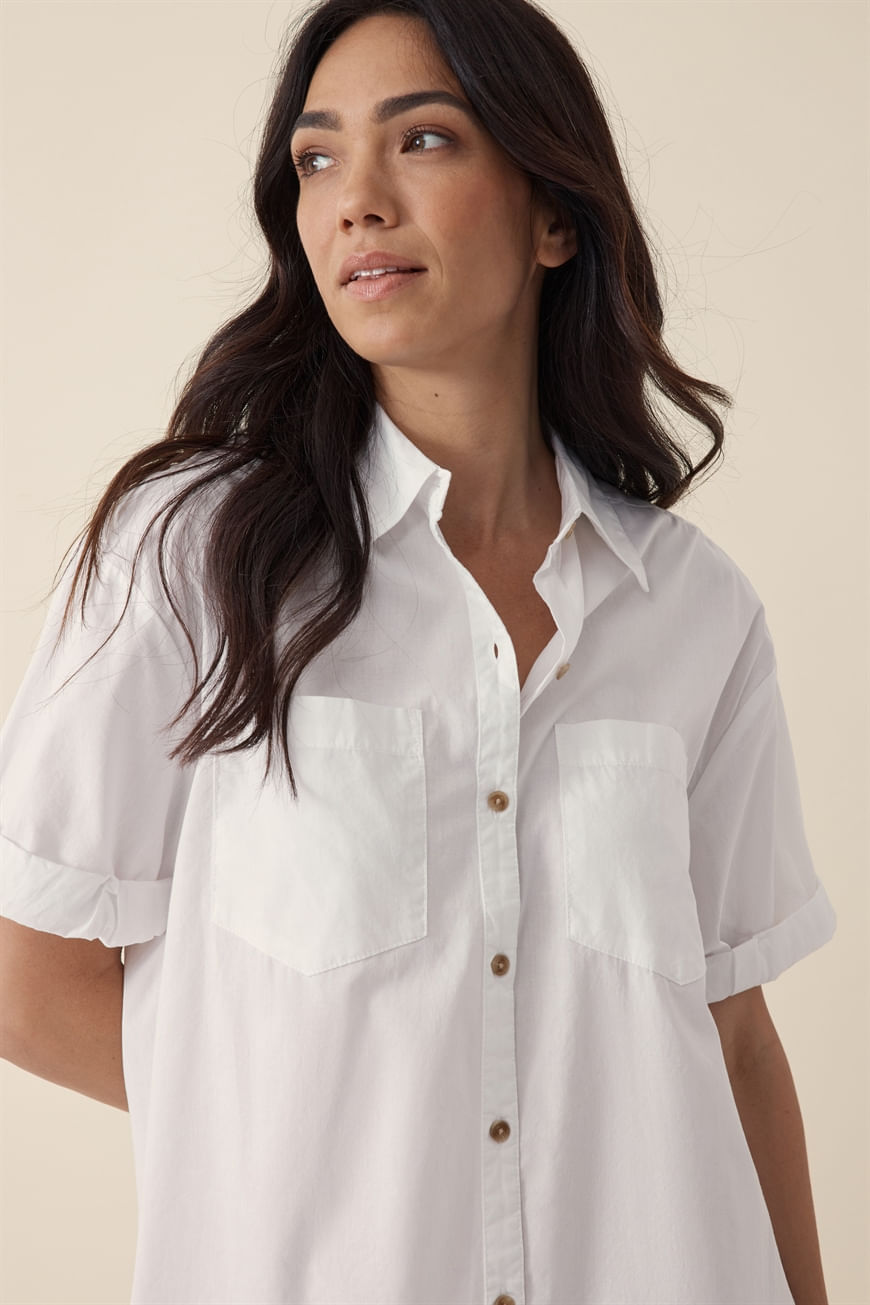 CERES LIFE ROLLED CUFF MINI SHIRT DRESS-WHITE - whola