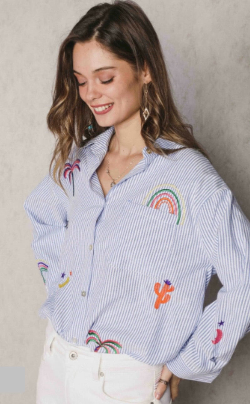 Embroidered Stripe Shirt Whola