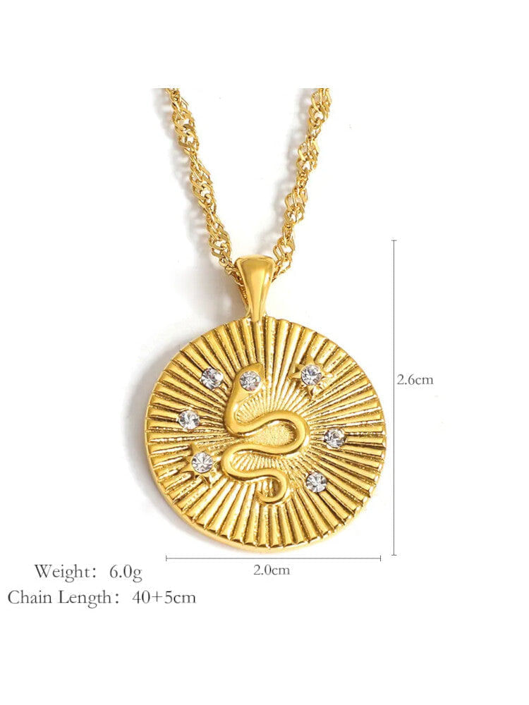 Waterproof 18K Gold Plated Stainless Steel Necklace - Sunburst Snake ...